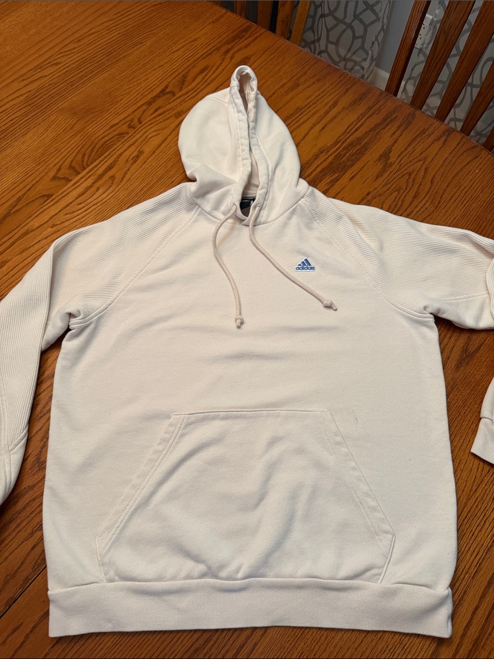 Adidas Light Beige Hoodie with Light Blue Logo